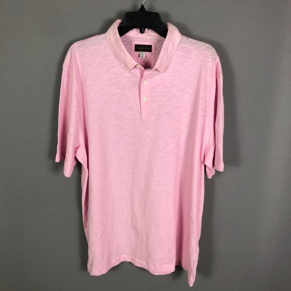 Thomas Dean Mens Short Sleeve Woven Polo Shirt in Pink Size XL - Picture 3 of 11
